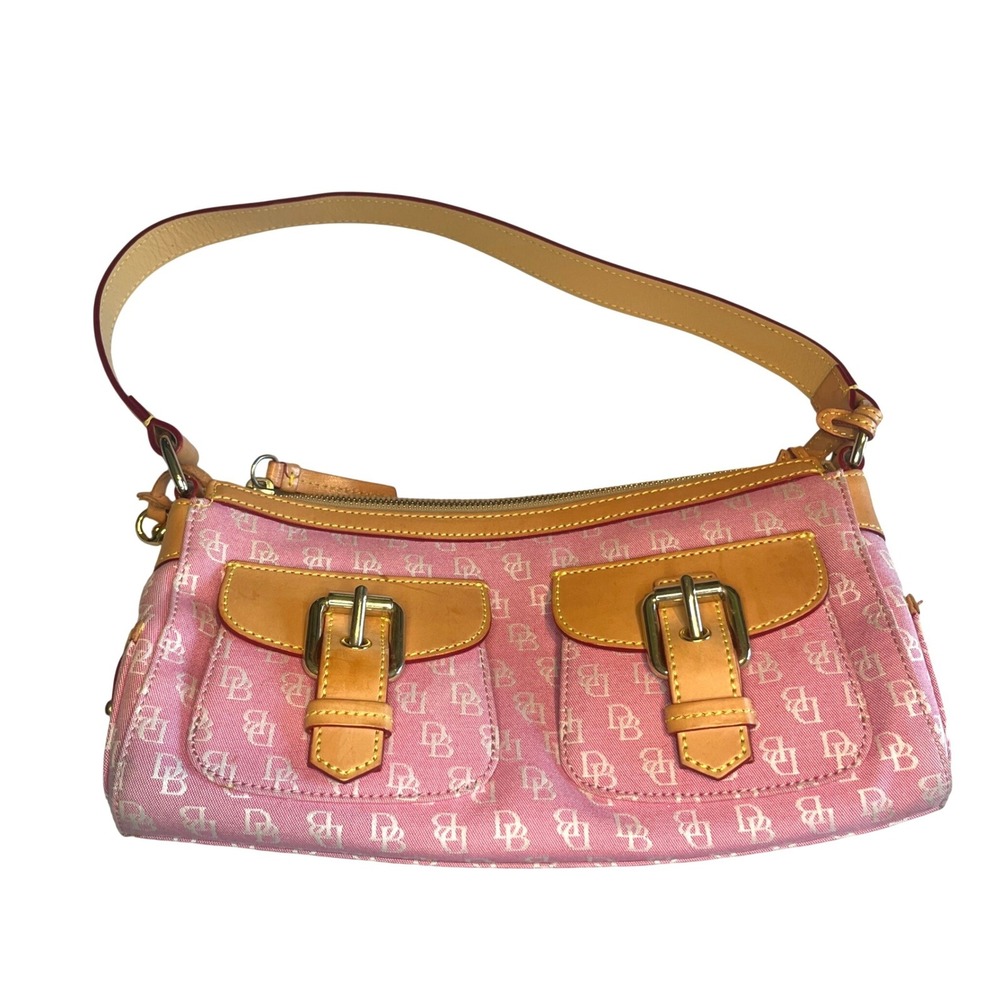 Dooney‎ & Bourke Y2K Pink Buckled Pockets Monogram Canvas Shoulder Bag Vintage